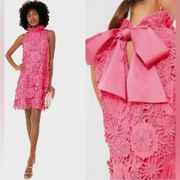 Tuckernuck Pink Hibiscus Guipire Lace Blythe Dress Size Small - Picture 6 of 8